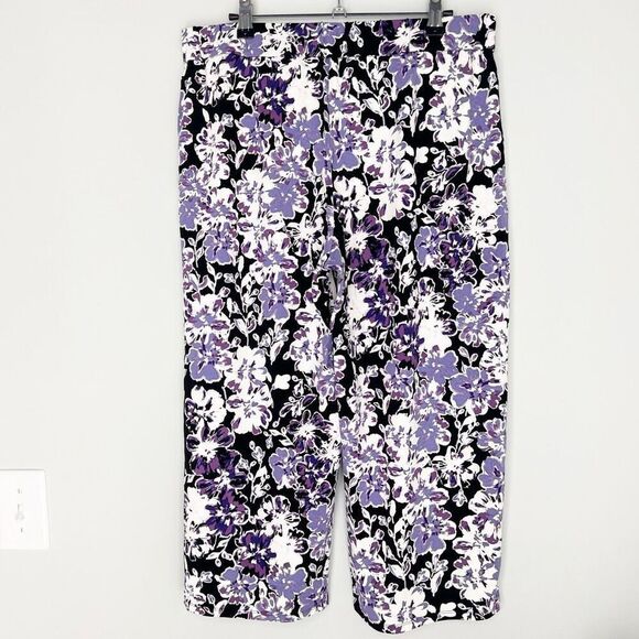 J. Jill Medium Petite Floral Cropped Wide Leg Stretch Knit Pull On Pants‎ Spring - Picture 1 of 4